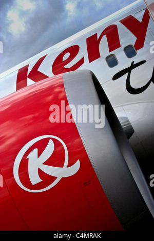 Kenya Airways Flugzeug Livree Logo Beschilderung Höhenleitwerk Stockfoto