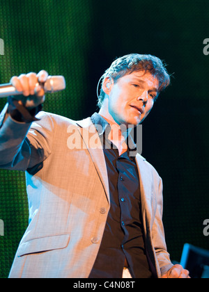 Die A-HA-Bandmitglieder führen auf das Konzert in Budapest, Ungarn, 2010.07.14 Stockfoto