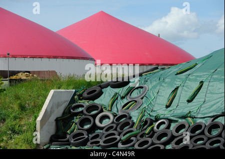 Deutschland-MT-Energie Biogasanlage eines Landwirts auf Nordsee Insel Nordstrand im Bundesland Schleswig-Holstein Stockfoto