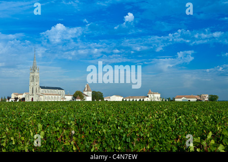 Weinberge und Kirche von St. Jean in Pomerol im Bordeaux Weinregion Frankreichs Stockfoto