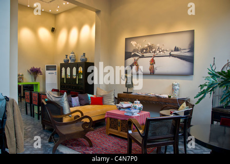 Peking, China, Weitwinkelblick, Interieur Lounge-Bereich im Boutique-Hotel 'Cote Cour » Stockfoto