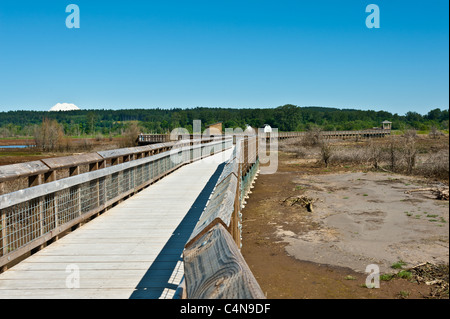 Eine lange Promenade am Nisqually National Wildlife Refuge Stockfoto
