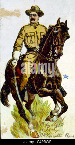 Abbildung des Präsidenten Theodore Roosevelt, in Uniform, zu Pferd, ein Schwert hält. Stockfoto