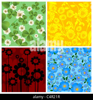 Satz von vier floraler Hintergrund, isoliert und gruppierte Objekte über weiß Stockfoto