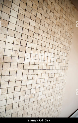 Badezimmer mit Mosaikfliesen und Wand WC und Badewanne und hinter der