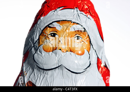 Santa Claus Schokoladenfiguren, Gesichter, Portrait. Weihnachten mal Süßigkeiten. Stockfoto