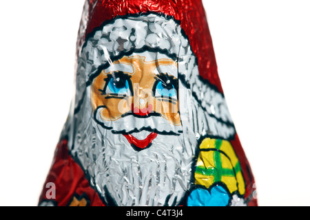 Santa Claus Schokoladenfiguren, Gesichter, Portrait. Weihnachten mal Süßigkeiten. Stockfoto