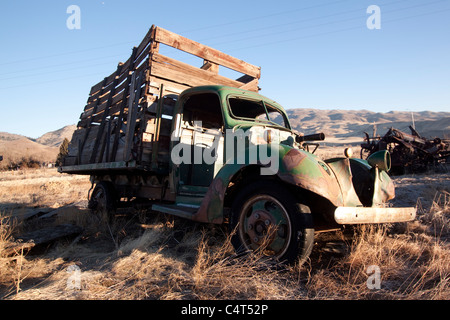 Eine alte verlassene Oldtimer LKW Lieferwagen in ein Feld Stockfoto