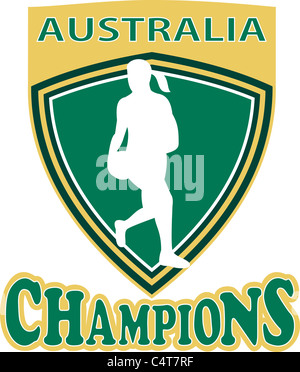 Abbildung eines Netball Spieler mit Ball im Inneren Schild mit Wort Australien Champions Stockfoto
