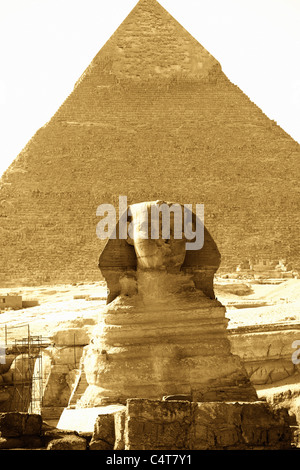 Die große Sphinx und die Pyramide des Khepre auf dem Plateau von Gizeh, Kairo, Ägypten Stockfoto