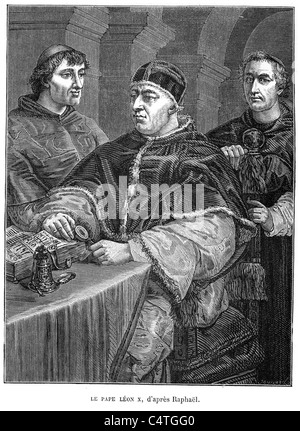Papst Leo X. geboren Giovanni di Lorenzo de' Medici, war der Papst von 1513 bis zu seinem Tod im Jahre 1521. Kupferstich nach Raffael. Stockfoto