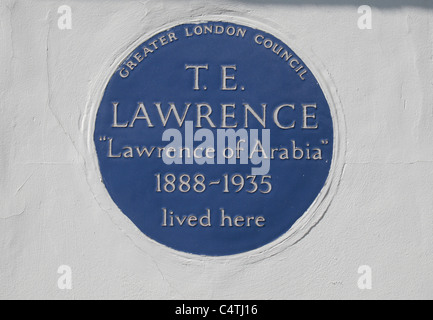 Eine blaue Plakette, TE Lawrence (Lawrence von Arabien), 14 Barton Street, SW1, Westminster, London, UK. Stockfoto