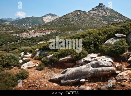 Der alte Kouros verlassen von seiner Macher aufgrund von Mängeln in den Stein an die antiken Marmor-Steinbrüche, Flerio, Naxos, Griechenland Stockfoto