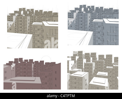 verschiedene Abbildungen der Gehäuse Fläche in blau, rot und braun Stockfoto