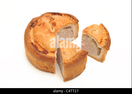 Pork Pie fotografiert im Studio vor einem weißen Hintergrund Stockfoto