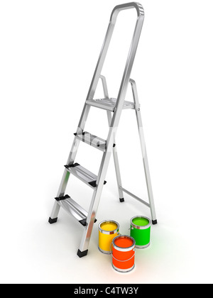 Treppe über weißem Hintergrund öffnen Stockfoto