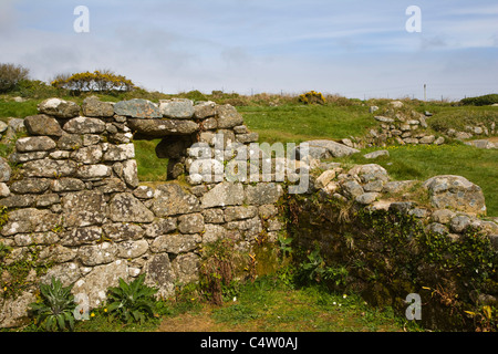 Carn Euny eisenzeitlichen Hof Haus Siedlung, Brane, Sancreed, West Penwith, Cornwall, England, UK Stockfoto