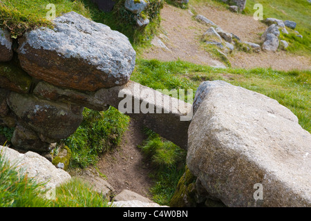 Carn Euny eisenzeitlichen Hof Haus Siedlung, Brane, Sancreed, West Penwith, Cornwall, England, UK Stockfoto