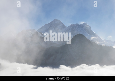 Mount Everest und Lhotse, Blick vom Gokyo Ri, Sagarmatha, Nationalpark, Sagarmatha, Purwanchal, Nepal Stockfoto