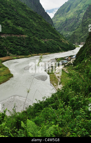 Manang District, Pashchimanchal, Nepal Marsyangdi River Valley, Annapurna Conservation Area, Gandaki Tal Dorf Stockfoto