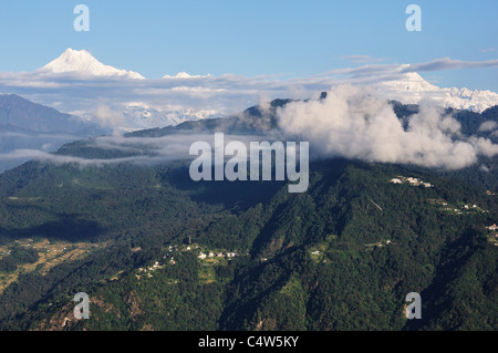 Kangchenjunga Blick von Tashi Sicht, Ost Sikkim, Sikkim, Indien Stockfoto