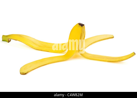 Reife Banane schälen isoliert auf weiss Stockfoto