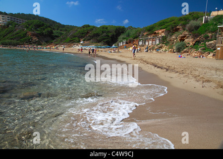 Blick von der Strand von Es Figueral, Ibiza, Spanien Stockfoto