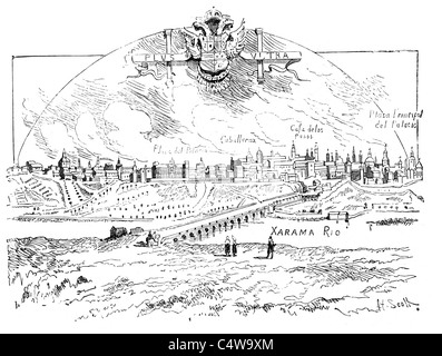 Madrid im 16. Jahrhundert zeigt den Fluss Jarama Stockfoto