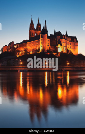 Blick über die Elbe, Schloss Albrechtsburg Meissen, Sachsen, Deutschland, Europa Stockfoto