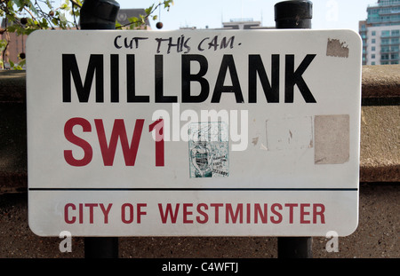 Ein Millbank SW1-Schild in der City of Westminster, London, UK. Stockfoto