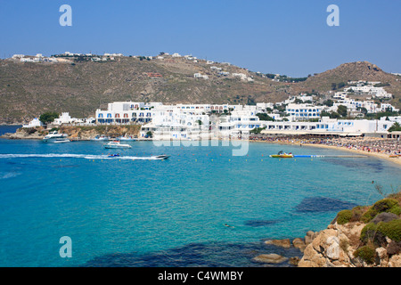 Platis Platys Gialos Bay Resort Kykladeninsel Mykonos Ägäis Griechenland EU Europäische Union Europa Stockfoto