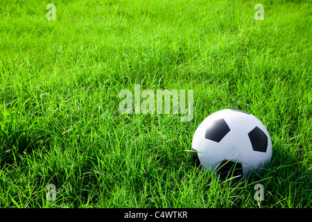 Fußball- oder Fußball Ball auf der grünen Wiese Stockfoto