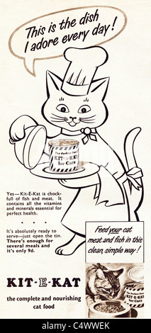 Ursprünglichen Zeit Anzeige im Magazin ca. 1954 Werbung KIT-E-KAT Katzenfutter Stockfoto