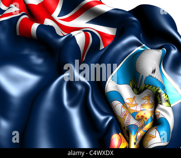 Flagge der Falklandinseln vor weißem Hintergrund. Hautnah. Stockfoto