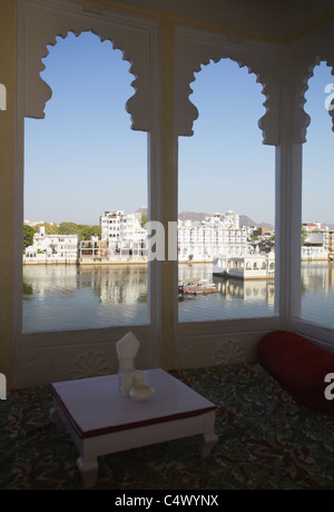 Ansicht von Hanuman Ghat von Jagat Niwas Palace Hotel, Udaipur, Rajasthan, Indien Stockfoto