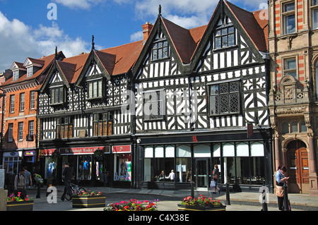 Tudor Fassaden auf High Street (Ask-Restaurant), Shrewsbury, Shropshire, England, Vereinigtes Königreich Stockfoto