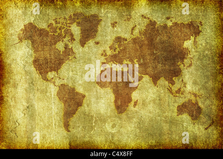 Eine Karte der ganzen Welt getan in einer Grunge-Stil Illustration als Hintergrund, Hintergrundbilder oder Textur. Stockfoto
