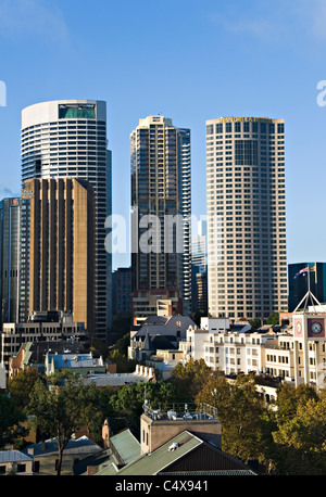 Bestandteil der Sydney Skyline mit Hotel Towers Finanzunternehmen und Wolkenkratzer im Zentrum von Sydney in der Nähe von Circular Quay Australien Stockfoto