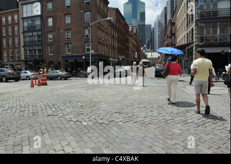 Peck Slip, einmal einen Zulauf von Manhattan East River wo Schiffe angedockt, ist geplant, in einem Park neu entwickelt werden. Stockfoto