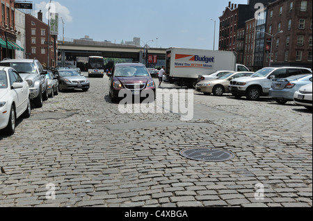 Peck Slip, einmal einen Zulauf von New Yorks East River wo Schiffe angedockt, ist geplant, in einem Park neu entwickelt werden. Stockfoto