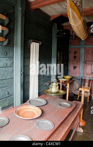 Norwegen, Bergen. Hanseatische Museum, eines der ältesten und besten erhalten Holzbauten in Bergen, original Interieur. Stockfoto