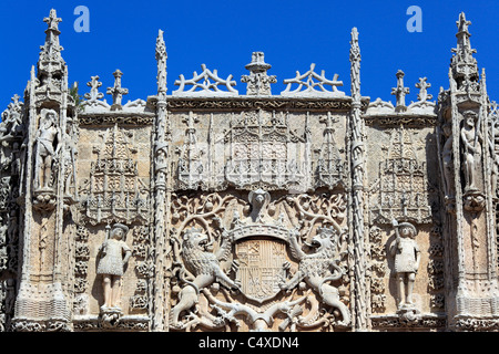 Skulptur auf dem Portal des Colegio de San Gregorio, Nationalmuseum für Bildhauerei, Valladolid, Kastilien und Leon, Spanien Stockfoto