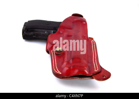 Pistole in einem handgefertigten Leder-holster Stockfoto