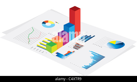 3D Vektor Visual Business finanzielle Performance-Graphen auf weißem Hintergrund Stockfoto