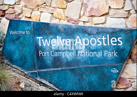 Willkommens-Schild zu den zwölf Aposteln in Port Campbell National Park Victoris Australien Stockfoto