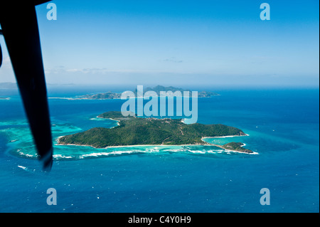 Luftbild der Insel Mayreau, St. Vincent & der Grenadinen. Stockfoto