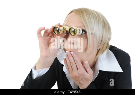 Geschäftsfrau, Blick durch ein Fernglas Stockfoto