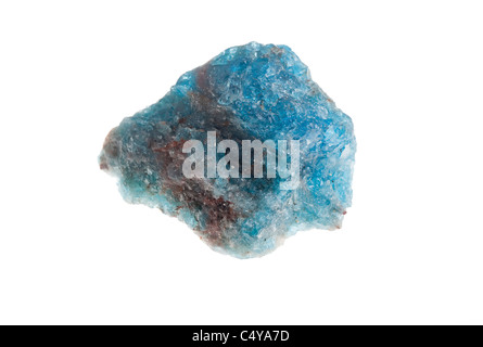Ausschnitt eines Edelsteins blaue Apatit auf weißem Hintergrund Stockfoto