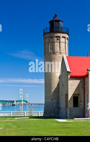 Die alten Mackinac Point Lighthouse in Mackinac City, Michigan, USA. Stockfoto