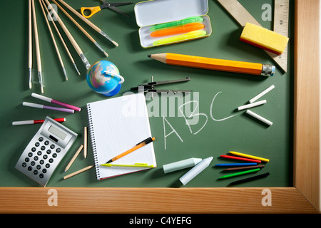 zurück zum Schulkonzept mit ABC in der Schule in grüner Farbe Tafel geschrieben Stockfoto